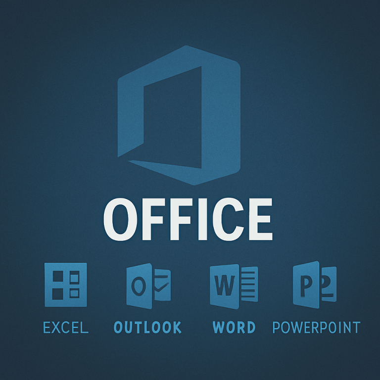 Verschiedene App-Icons in verschiedenen Farben und Designs, Darstellung von Windows Office Produkten.