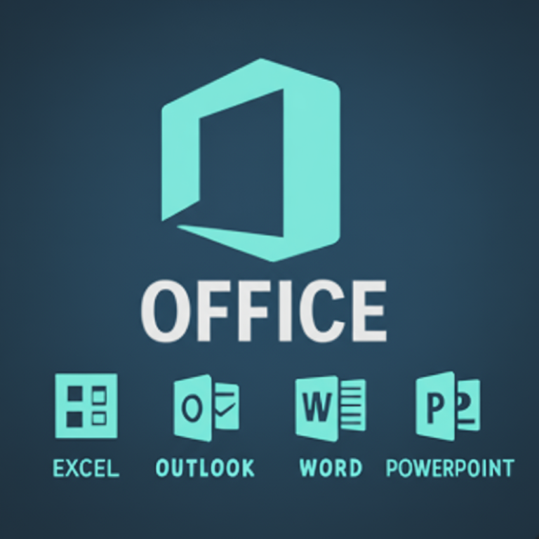 Verschiedene App-Icons in verschiedenen Farben und Designs, Darstellung von Windows Office Produkten.